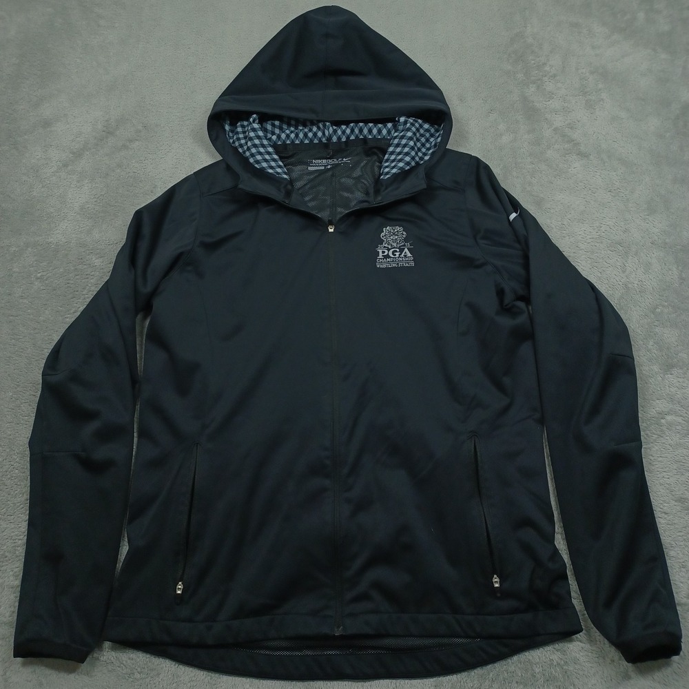 Nike Jacket Womens Large Black Full Zip Pockets Golf Hooded Activewear PGA‎